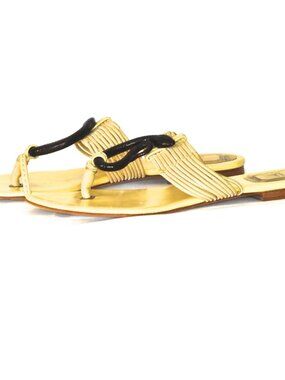 Christian Dior Yellow Thong Style Sandals With Black Snake Accent - Italy